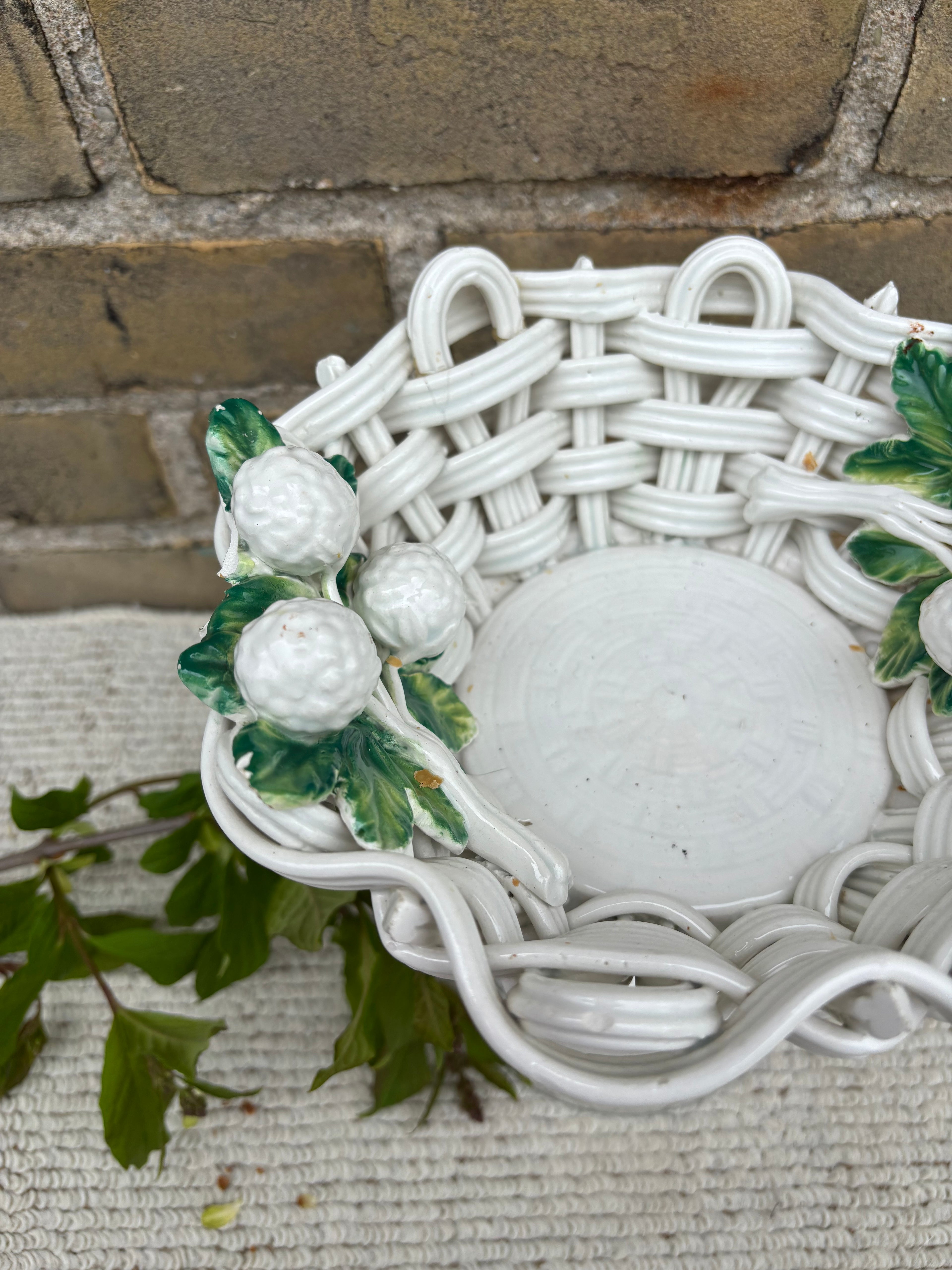 Vintage Ceramic Woven Pedestal Basket