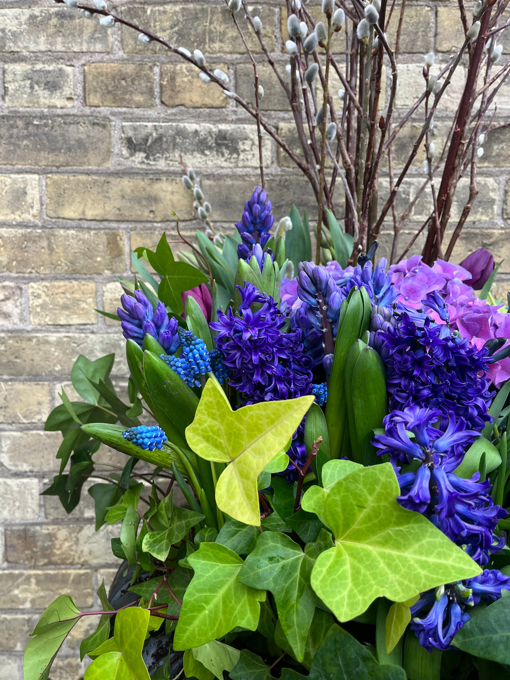 Purple & Blue Spring Exterior Planter
