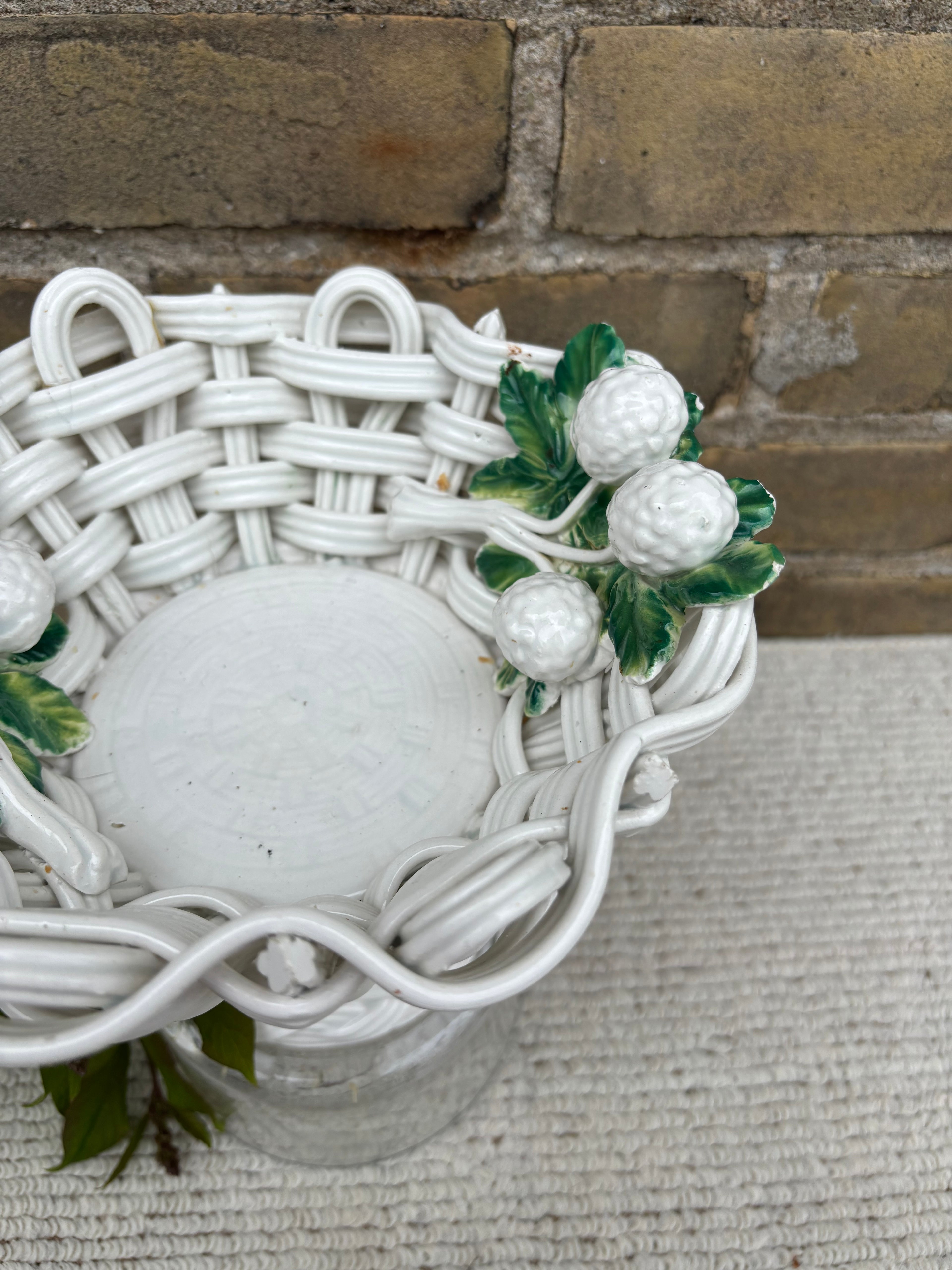 Vintage Ceramic Woven Pedestal Basket