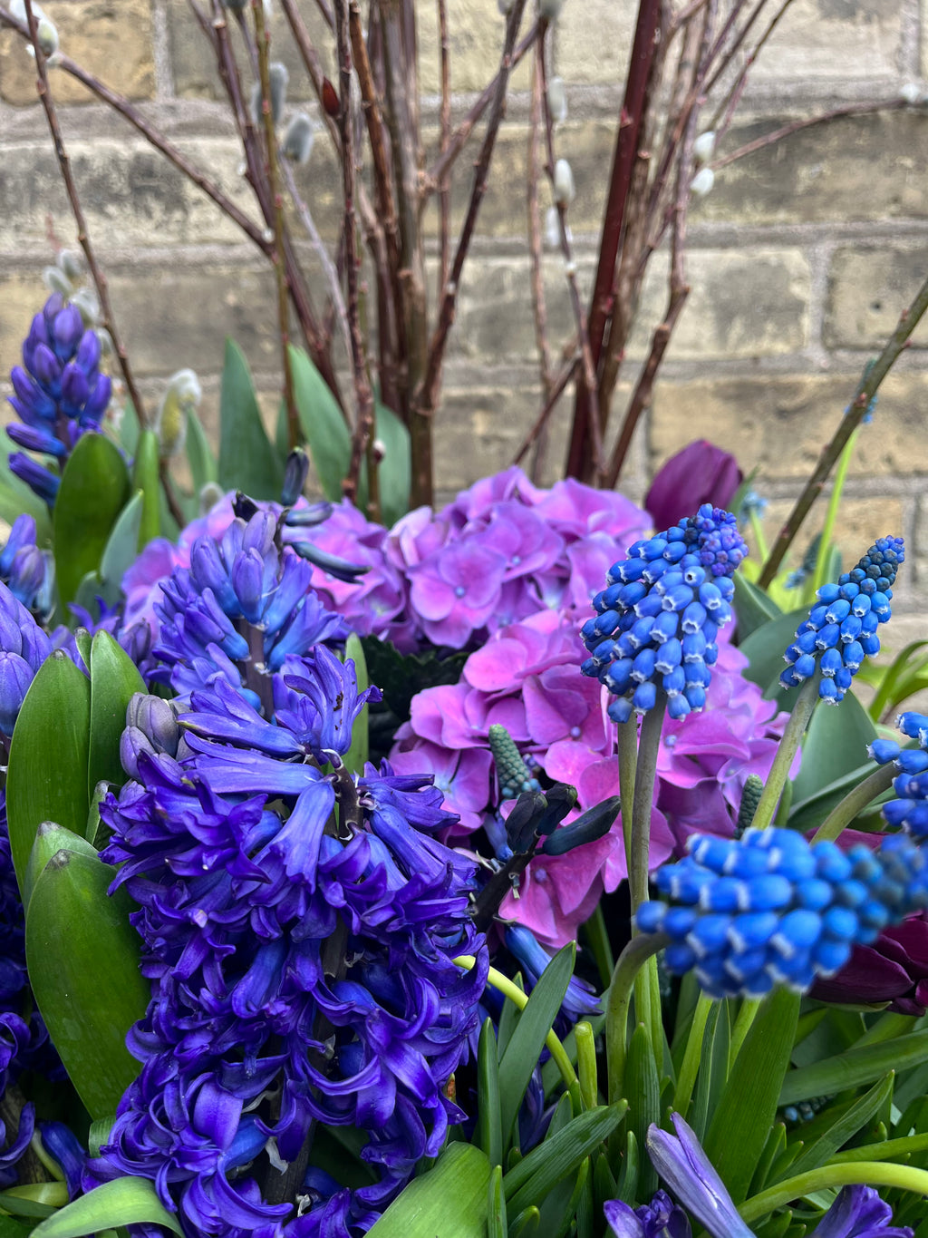 Purple & Blue Spring Exterior Planter