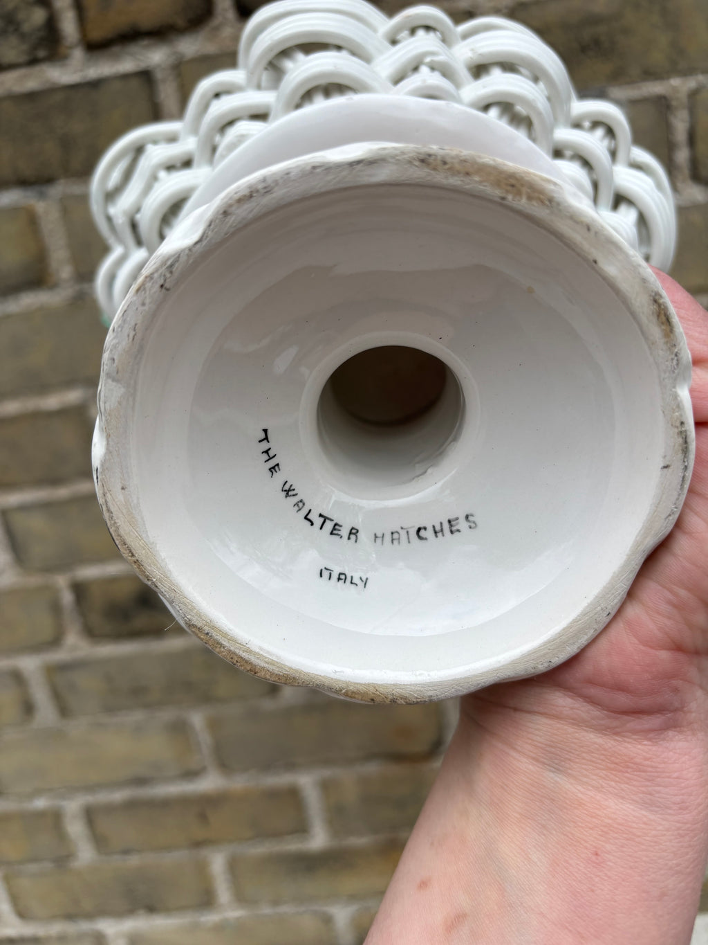 Vintage Ceramic Woven Pedestal Basket