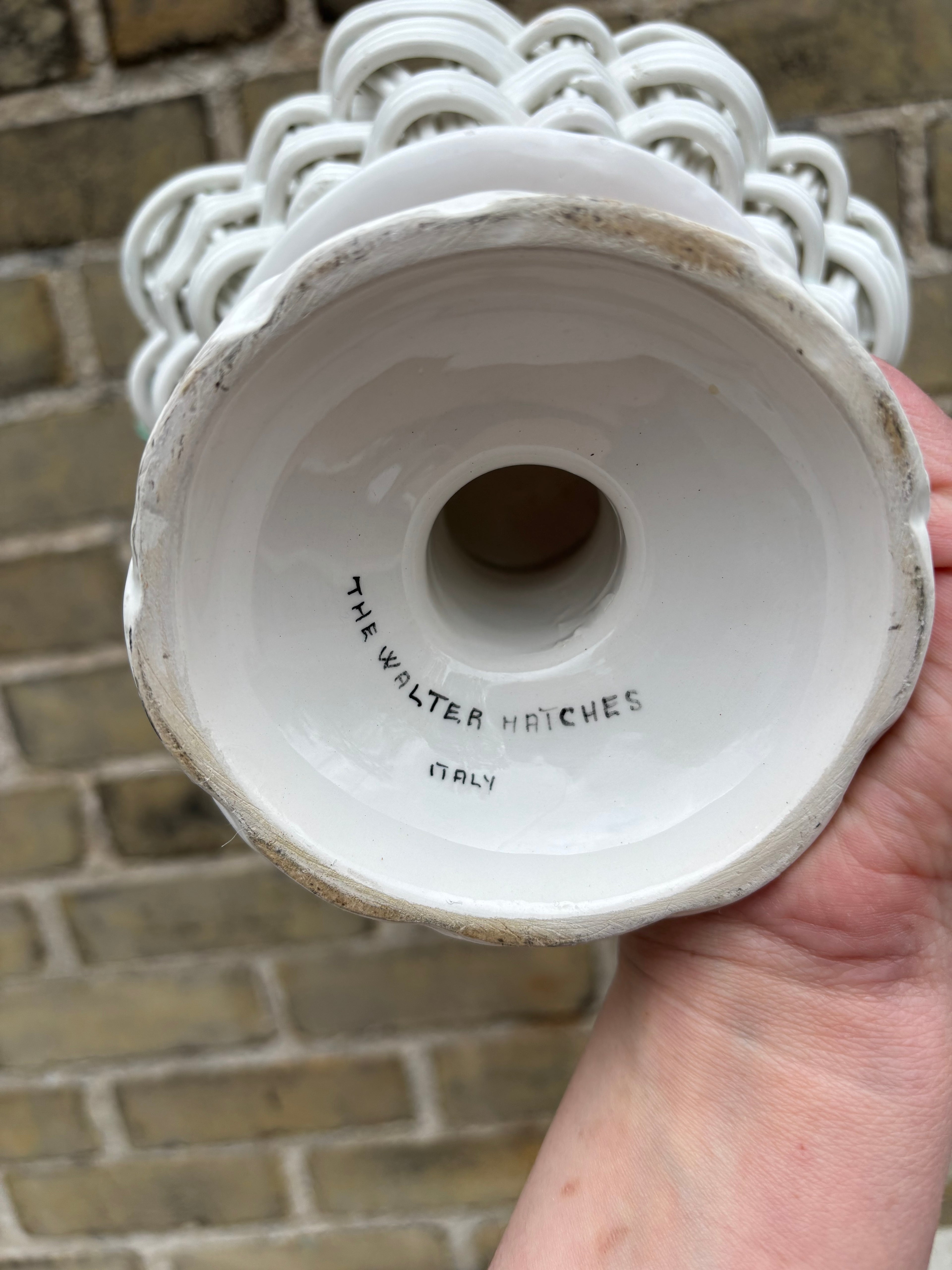 Vintage Ceramic Woven Pedestal Basket