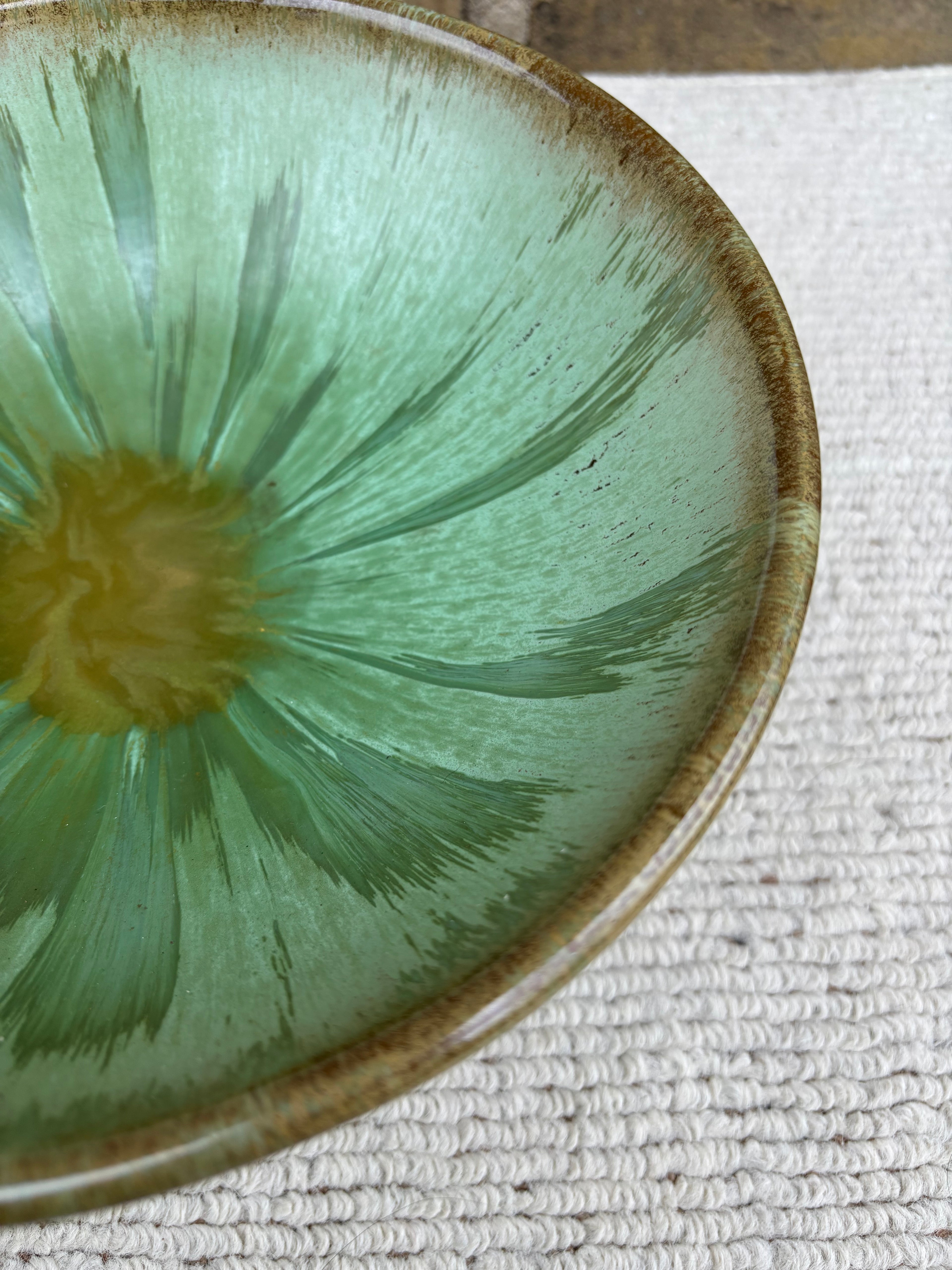Green Flame Glaze Pedestal Bowl