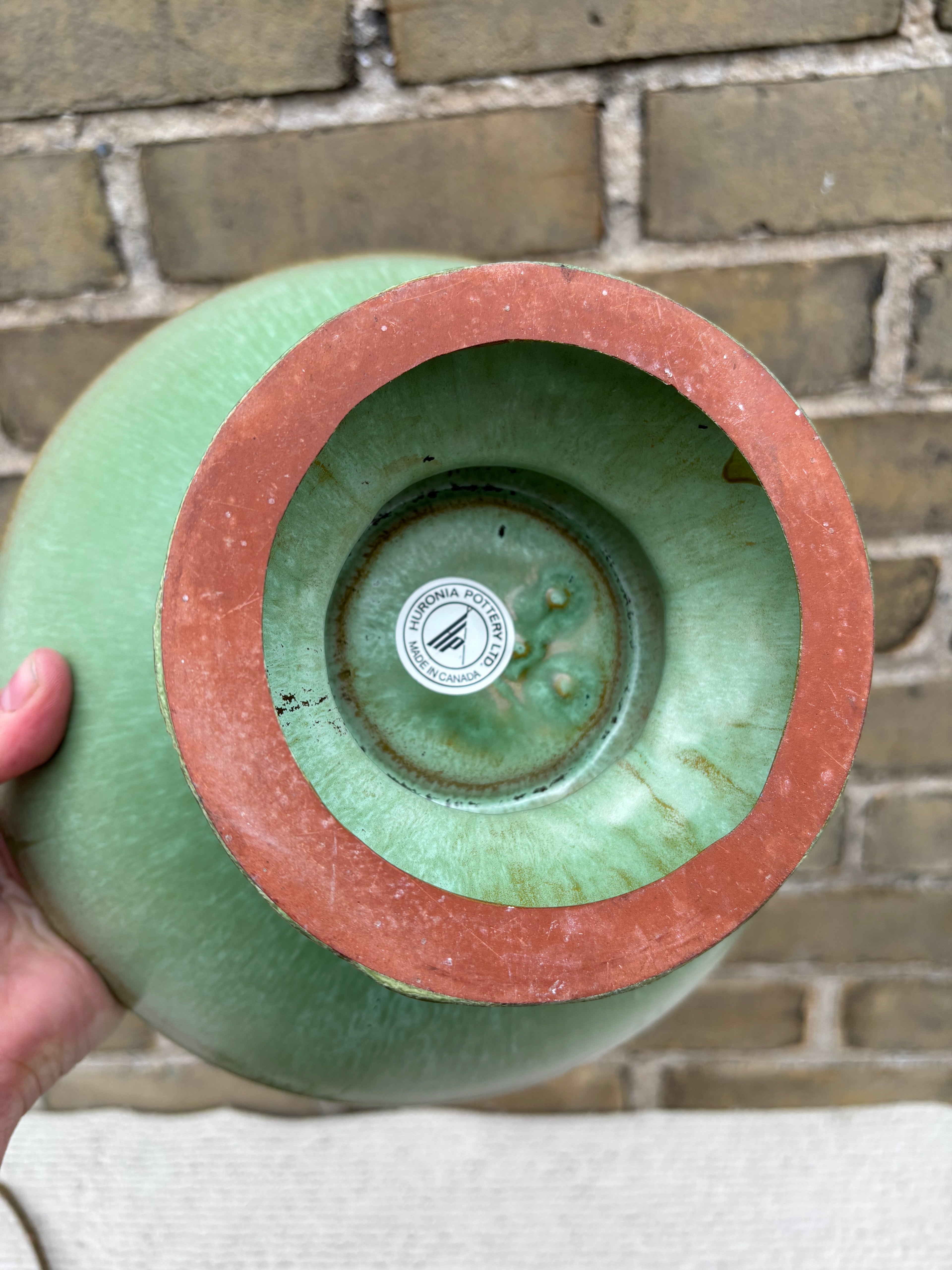 Green Flame Glaze Pedestal Bowl