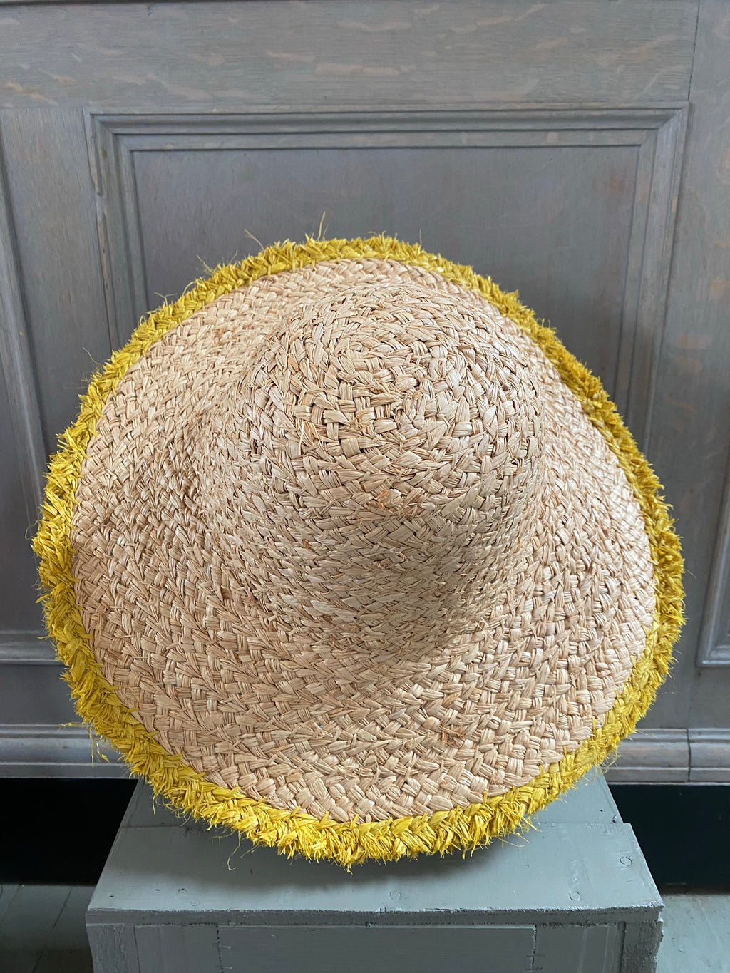 Yellow Trim Woven Raffia Sun Hat